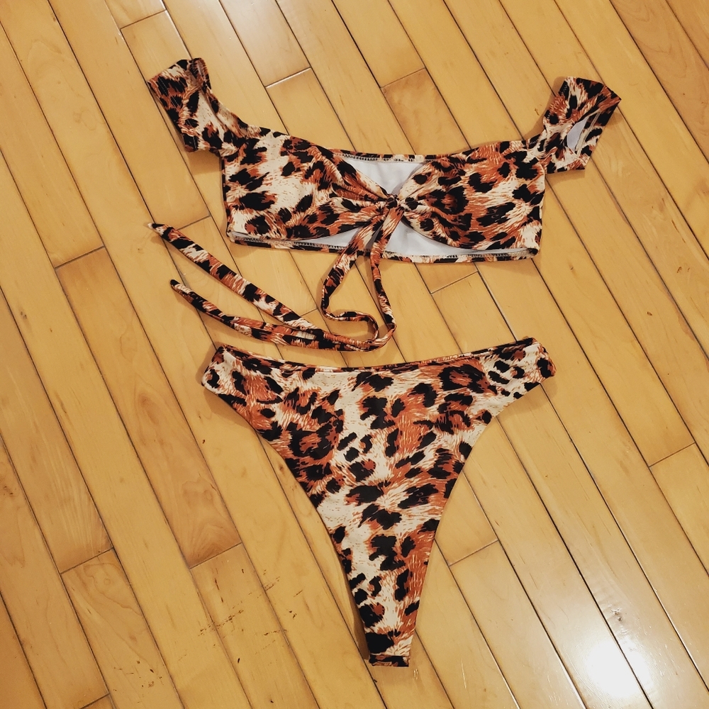 Cheetah Print High Waisted Bikini Set